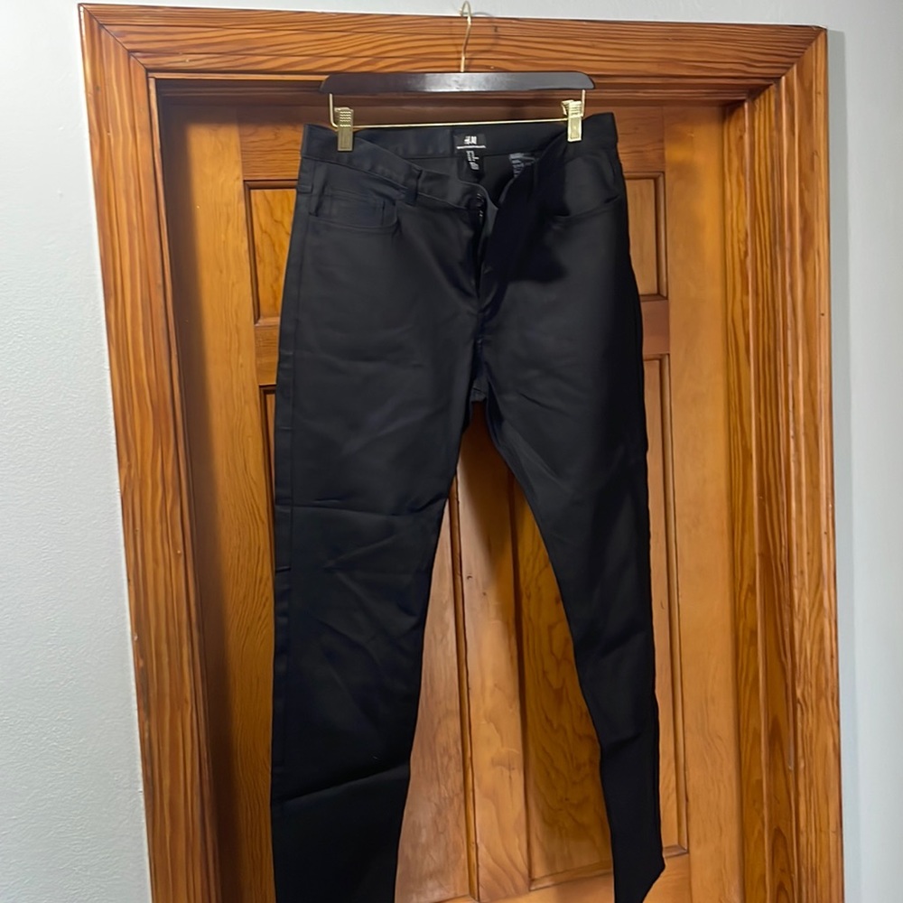 Black H&M waxy finished look skinny jeans